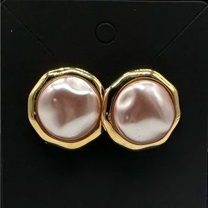 Monet Button Earrings Blush Pink Simulated Pearl Stone Button Statement Earrings